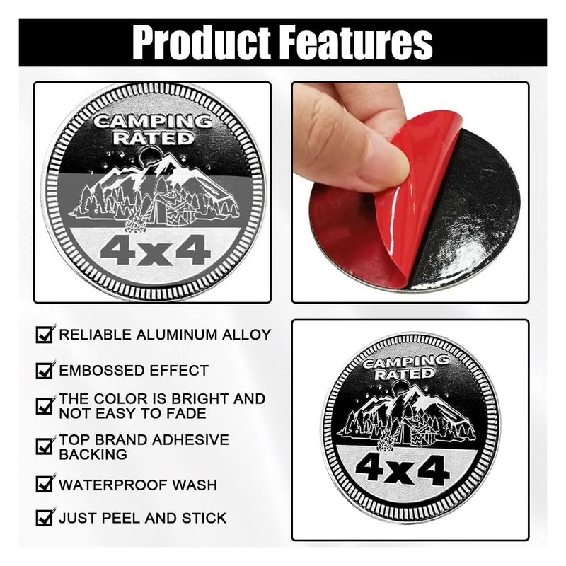 GLSOWEE Camping Badge Rated Car Emblem  4 x 4 3D Metal Car Badge Decals Stickers Round Emblem Decals  Auto Exterior Emblems Badge Compatible with Vehicles Trucks SUV RV (Camping Rated/2PCS) - Image 3
